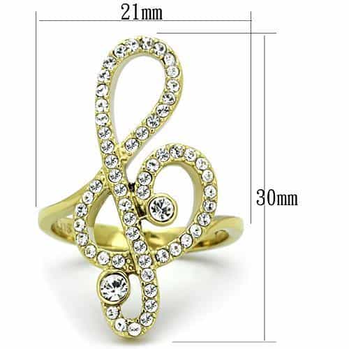 Stainless Steel Gold CZ Pave Treble Clef Music Note Ring view 2