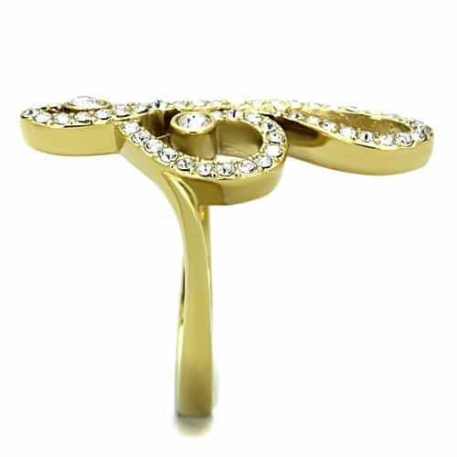 Stainless Steel Gold CZ Pave Treble Clef Music Note Ring view 4