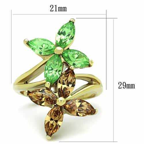 Stainless Steel Gold Green Brown Crystal Marquise Flower Ring view 6