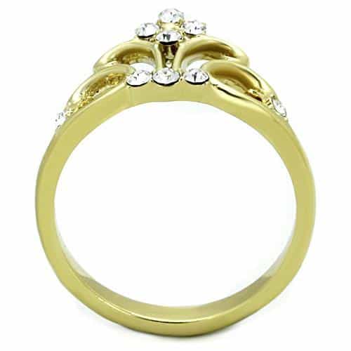 Stainless Steel Gold CZ Fleur De Lis Crown Tiara Ring view 3