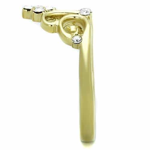 Stainless Steel Gold CZ Fleur De Lis Crown Tiara Ring view 4