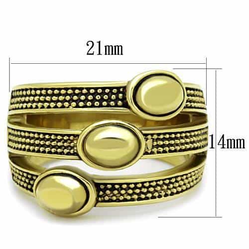 Stainless Steel Gold Antiqued Beaded Oval Cabochon Wide Ring view 2