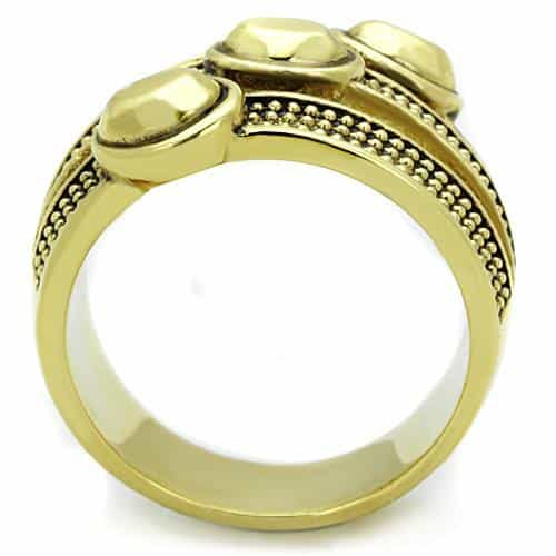 Stainless Steel Gold Antiqued Beaded Oval Cabochon Wide Ring view 7