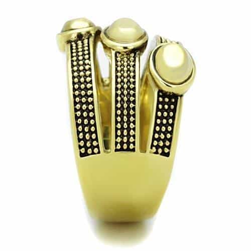Stainless Steel Gold Antiqued Beaded Oval Cabochon Wide Ring view 8
