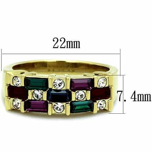 Stainless Steel Gold Rainbow Baguette CZ Two Row Channel Ring view 6