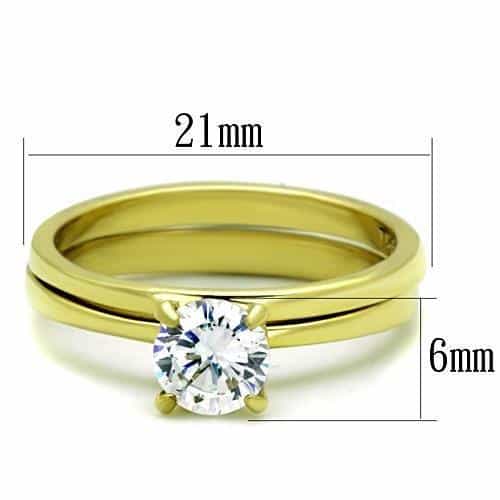 Stainless Steel Gold CZ Round Solitaire Plain Bridal Set Ring view 6