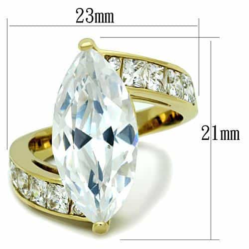 Stainless Steel Gold CZ Marquise Pave Channel Wide Ring view 6