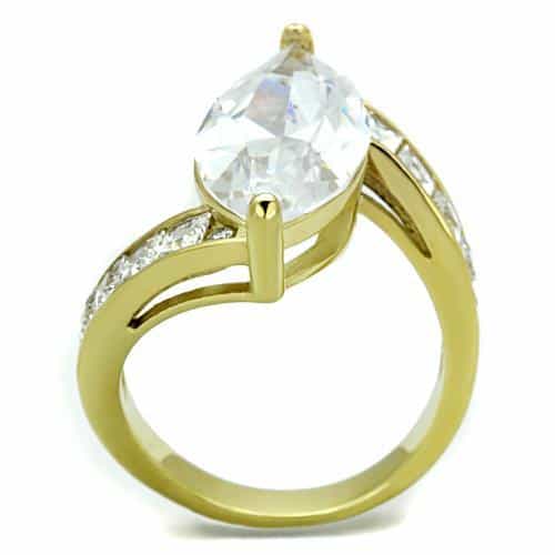 Stainless Steel Gold CZ Marquise Pave Channel Wide Ring view 7