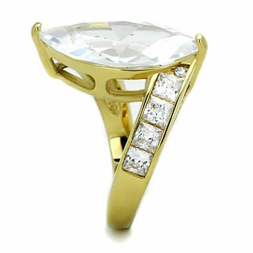 Stainless Steel Gold CZ Marquise Pave Channel Wide Ring view 8