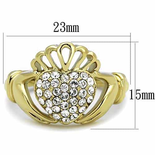 Stainless Steel Gold CZ Pave Claddagh Crown Ring view 6