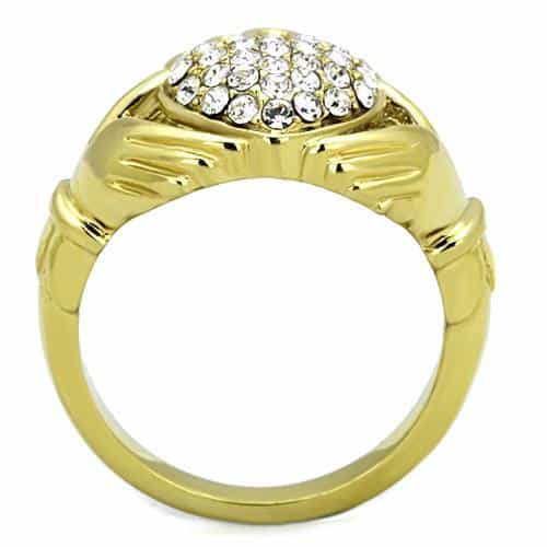Stainless Steel Gold CZ Pave Claddagh Crown Ring view 7