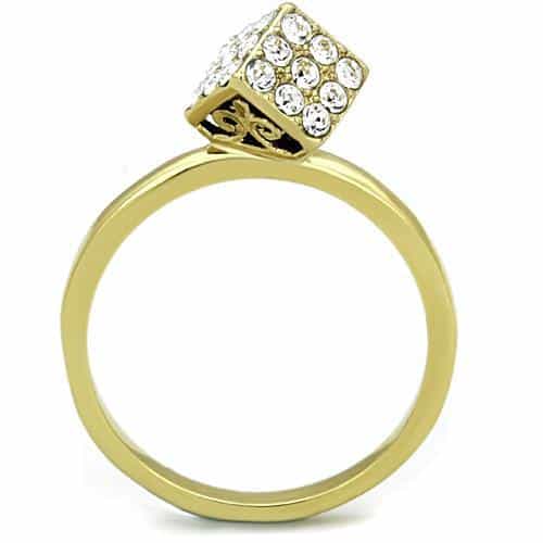Stainless Steel Gold CZ Pave Diamond Square Cluster Ring view 7