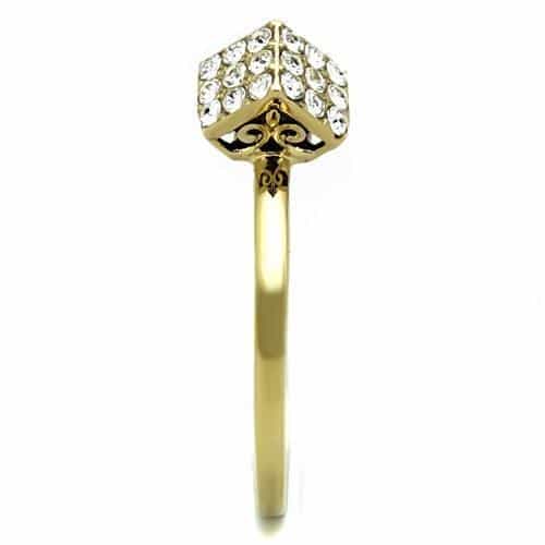 Stainless Steel Gold CZ Pave Diamond Square Cluster Ring view 4