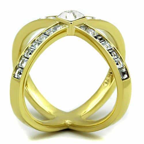 Stainless Steel CZ X Cross Baguette Ring | The Stainless Jewelry view 4