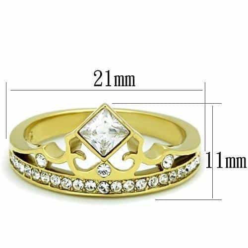 Stainless Steel Gold CZ Princess Crown Tiara Bridal Set Ring view 6