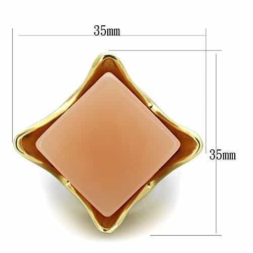Stainless Steel Gold Peach Cats Eye Square Cabochon Ring view 2