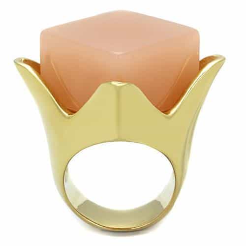 Stainless Steel Gold Peach Cats Eye Square Cabochon Ring view 7
