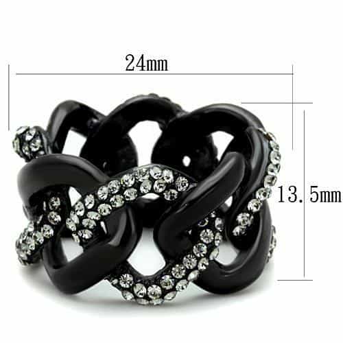Stainless Steel Black IP Chain Link CZ Crossover Ring view 6