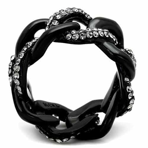 Stainless Steel Black IP Chain Link CZ Crossover Ring view 3