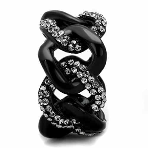 Stainless Steel Black IP Chain Link CZ Crossover Ring view 4