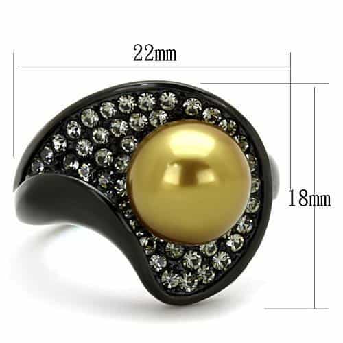Stainless Steel Pearl Sphere Dome Ring Champagne view 6