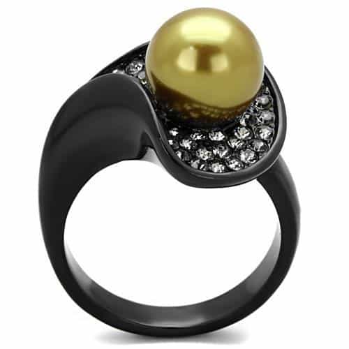 Stainless Steel Pearl Sphere Dome Ring Champagne view 7
