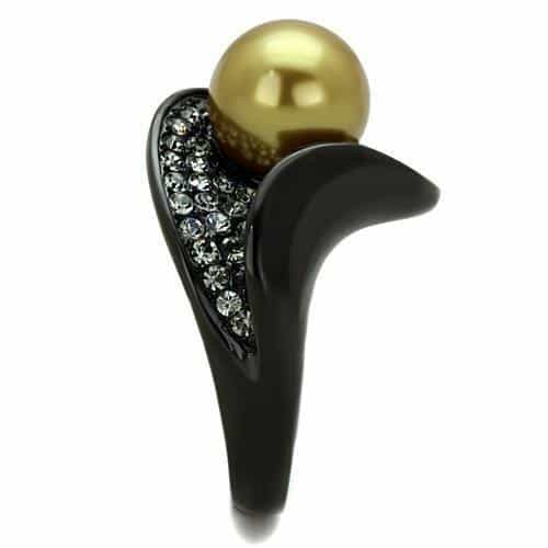 Stainless Steel Pearl Sphere Dome Ring Champagne view 8