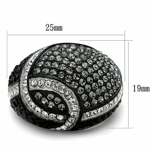 Stainless Steel Black Clear CZ Pave Swirl Dome Ring view 2