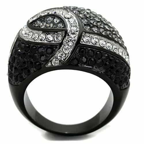 Stainless Steel Black Clear CZ Pave Swirl Dome Ring view 7