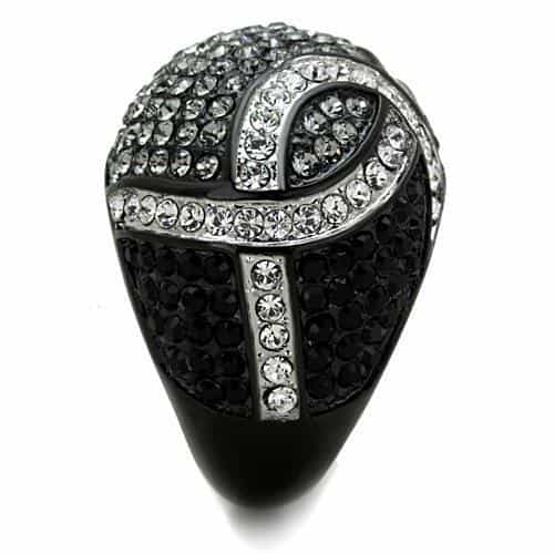 Stainless Steel Black Clear CZ Pave Swirl Dome Ring view 4