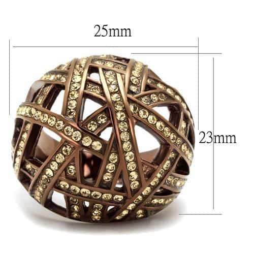Stainless Steel Brown IP CZ Pave Lattice Cage Dome Ring view 2