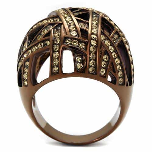 Stainless Steel Brown IP CZ Pave Lattice Cage Dome Ring view 3