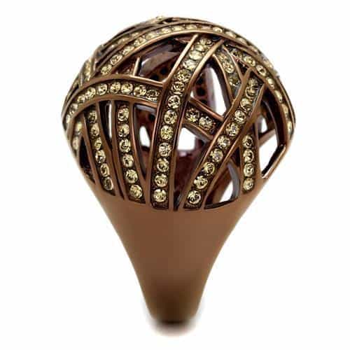 Stainless Steel Brown IP CZ Pave Lattice Cage Dome Ring view 4