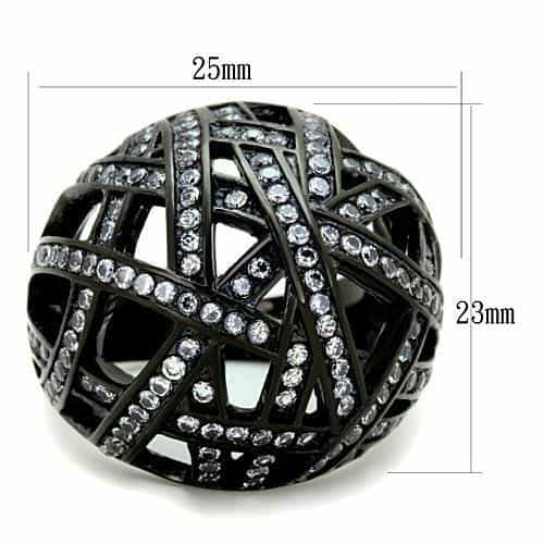 Stainless Steel Dark CZ Pave Lattice Cage Dome Ring view 6