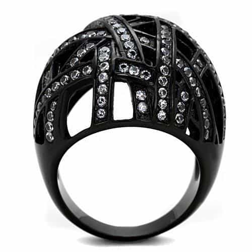 Stainless Steel Dark CZ Pave Lattice Cage Dome Ring view 7