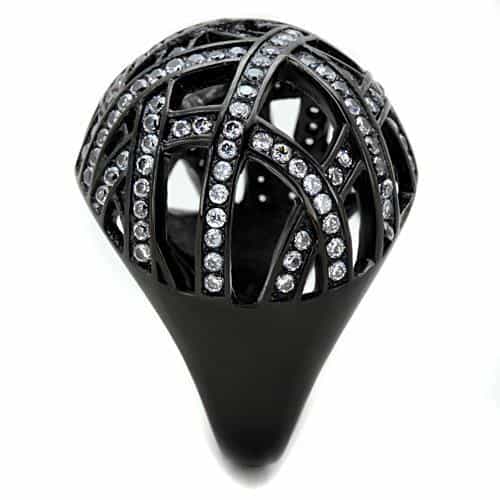 Stainless Steel Dark CZ Pave Lattice Cage Dome Ring view 8