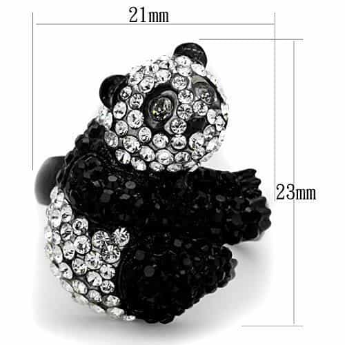 Stainless Steel Black White Crystal Pave Panda Bear Ring view 7