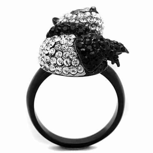Stainless Steel Black White Crystal Pave Panda Bear Ring view 8