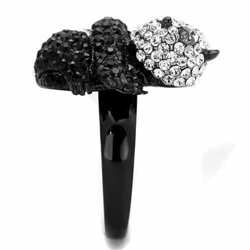 Stainless Steel Black White Crystal Pave Panda Bear Ring view 9