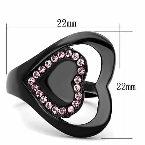 Stainless Steel Black IP Pink Crystal Open Heart Ring view 6