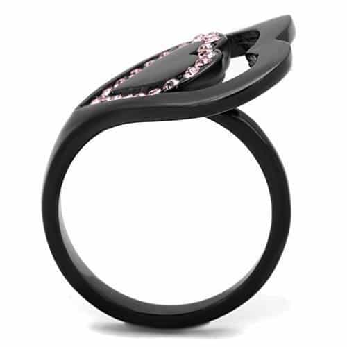 Stainless Steel Black IP Pink Crystal Open Heart Ring view 7