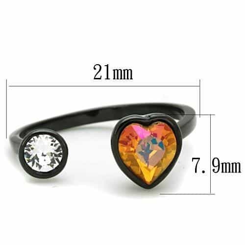 Stainless Steel Black IP Amber Pear CZ Bezel Open Ring view 6