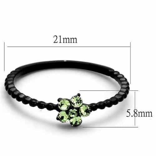 Stainless Steel Black IP Green Crystal Flower Beaded Band Ring view 6
