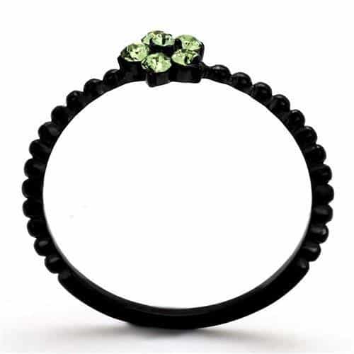 Stainless Steel Black IP Green Crystal Flower Beaded Band Ring view 7