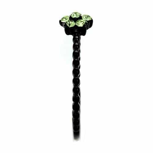 Stainless Steel Black IP Green Crystal Flower Beaded Band Ring view 8