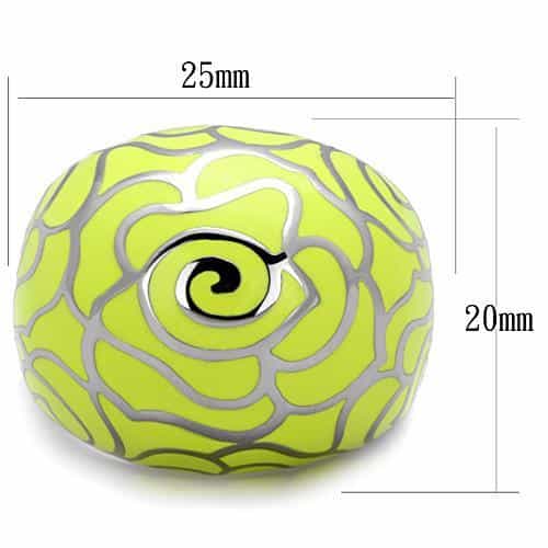 Stainless Steel Yellow Green Enamel Rose Swirl Dome Ring view 6