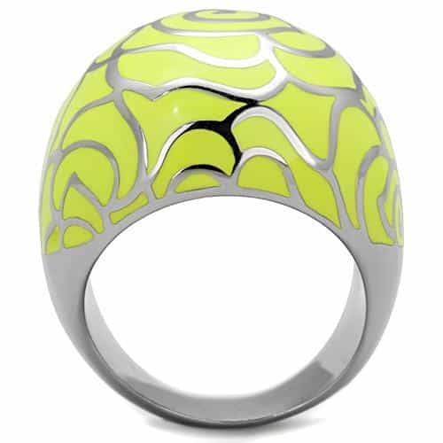 Stainless Steel Yellow Green Enamel Rose Swirl Dome Ring view 7