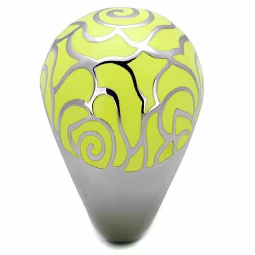 Stainless Steel Yellow Green Enamel Rose Swirl Dome Ring view 4
