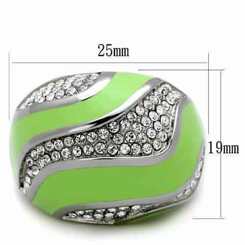 Stainless Steel Green Enamel CZ Pave Wave Dome Ring view 2