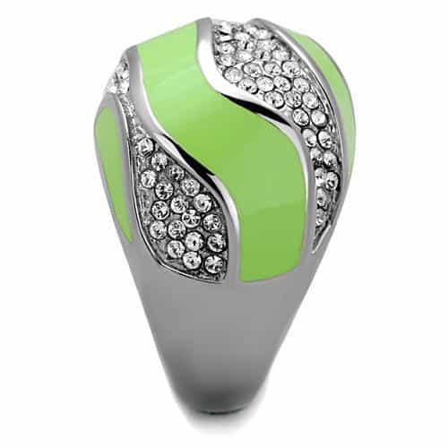 Stainless Steel Green Enamel CZ Pave Wave Dome Ring view 8